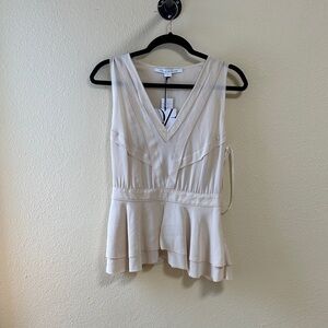 Diane Von Furstenberg Light Cream V-Neck Peplum Top